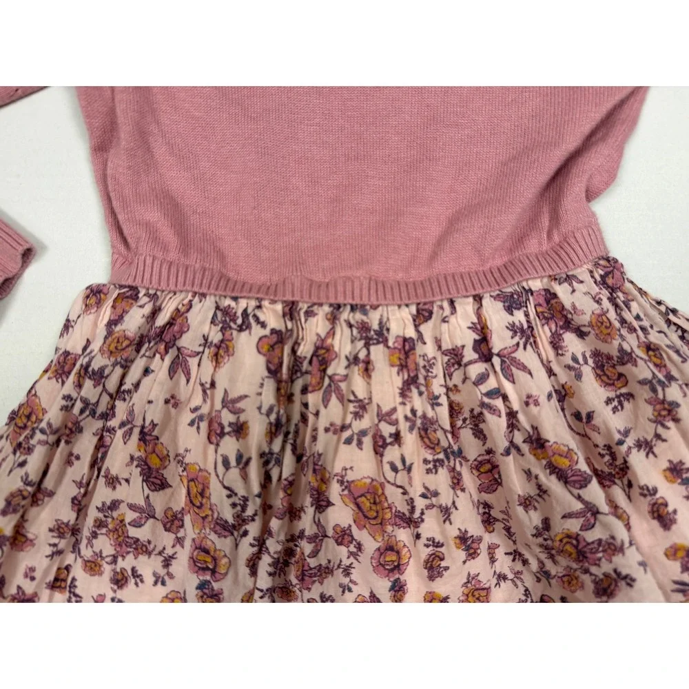 Nordstrom Sweater Dress Floral Mixed Media 5 Pink Long Sleeve Knit‎ Skirt